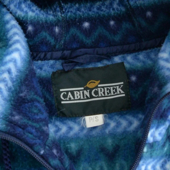 Vintage 90S Cabin Creek Blue & Teal Fleece Zip Up Hooded Sweater Size Small - Picture 10 of 11